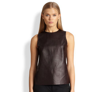 Vince Mixed Media Leather Shell Blouse Mulberry 4